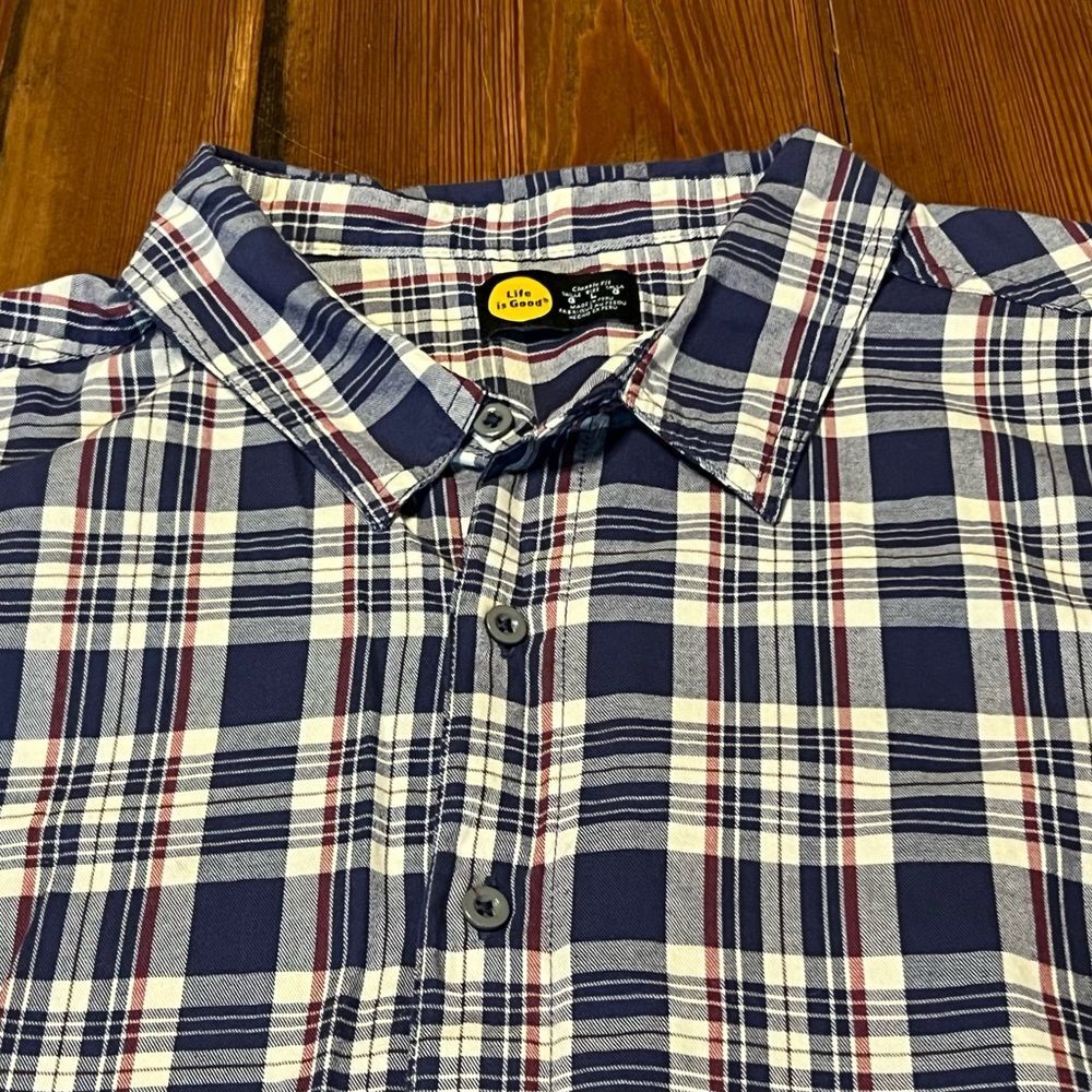Life Is Good Men's Button Front‎ Shirt Plaid Size L